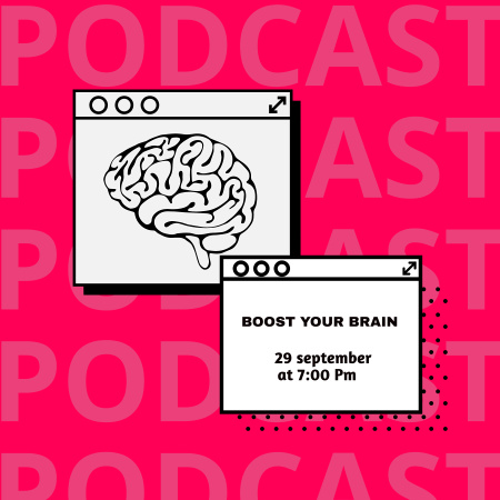 Educational Podcast Announcement with Brain Illustration Podcast Coverデザインテンプレート