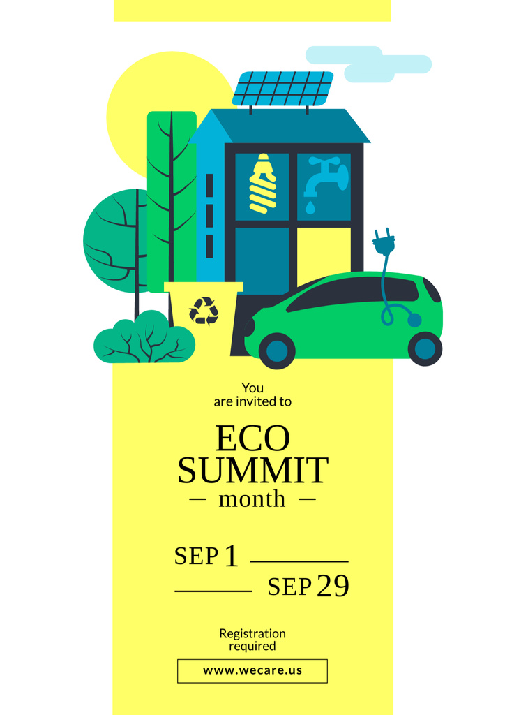 Eco Summit Invitation wuth Cute Illustration Poster B2 Design Template