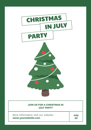 Christmas in July Party Announcement with Fir Tree Postcard A5 Vertical Design Template
