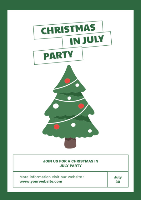 Christmas in July Party Announcement with Fir Tree Postcard A5 Vertical – шаблон для дизайна