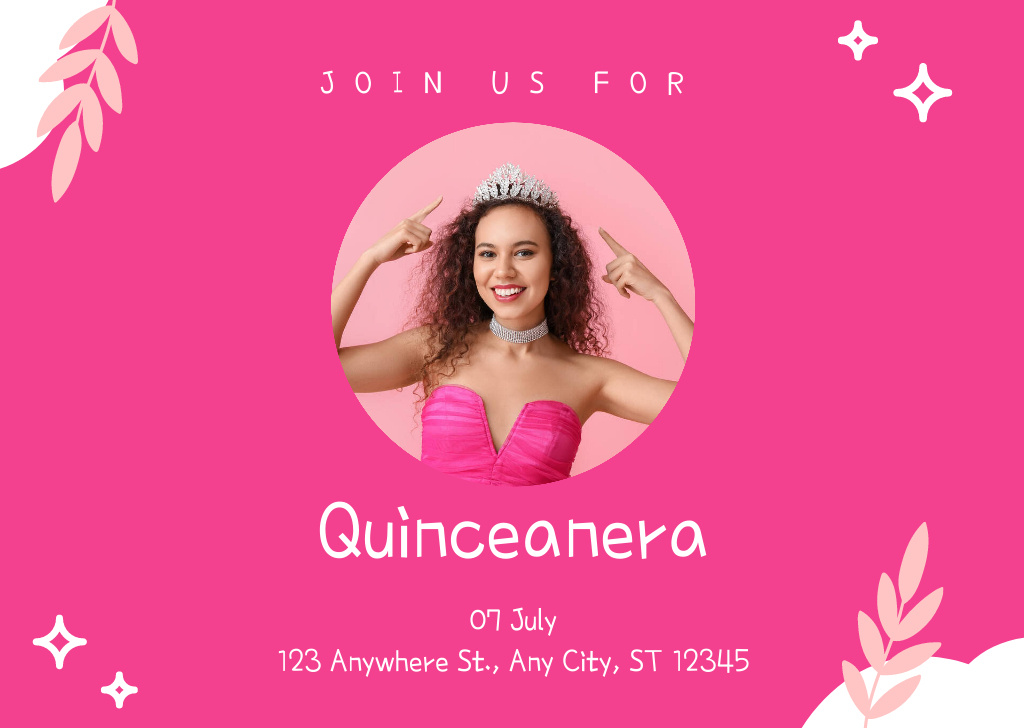 Celebration Invitation Quinceañera with Girl Postcard Design Template