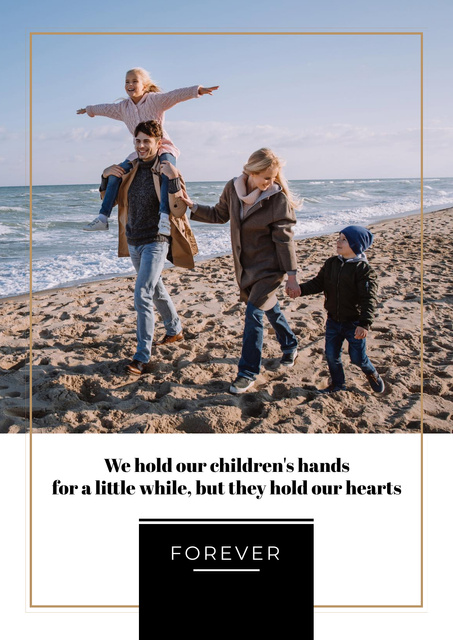 Platilla de diseño Parents with kids having fun at seacoast Poster
