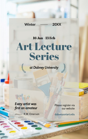 Art Lecture Series Brushes and Palette in Blue Invitation 4.6x7.2in Design Template