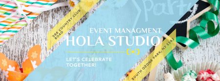 Event Management Studio Ad with Bows and Ribbons Facebook cover Design Template
