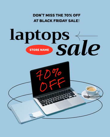 Venda de laptops na Black Friday Instagram Post Vertical Modelo de Design