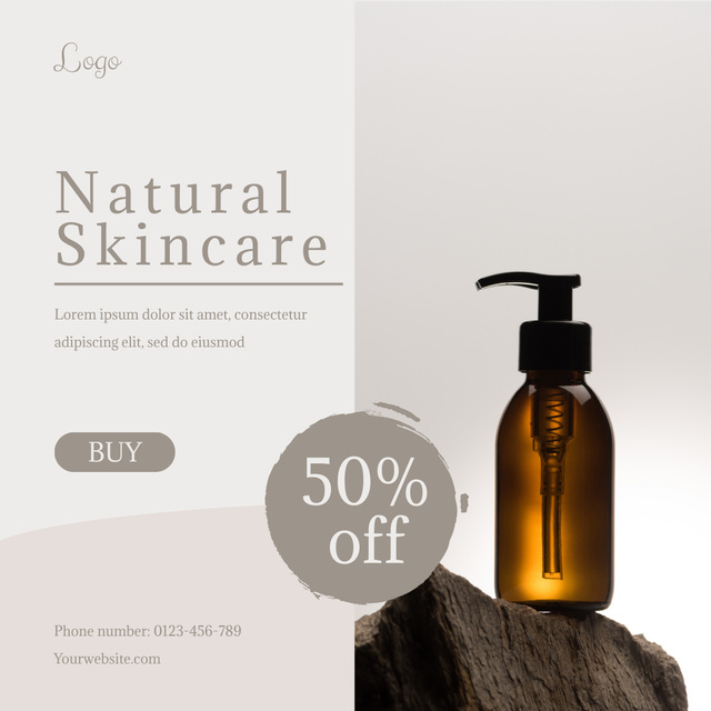 Natural Skincare Serum Ad with Bottle on Stone Instagram Tasarım Şablonu