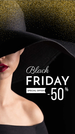 Black Friday Discount Offer with Elegant Woman Instagram Story Tasarım Şablonu