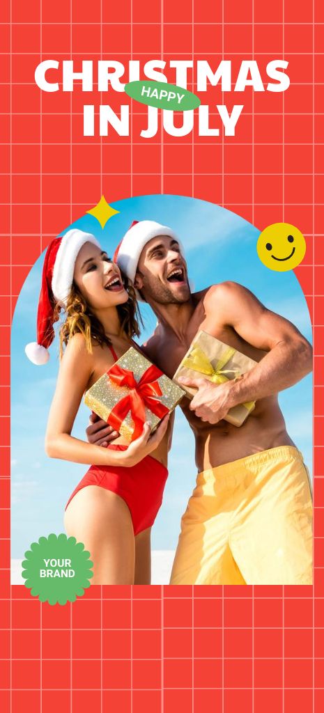 Christmas in July with Young Happy Couple on Beach Flyer 3.75x8.25in Tasarım Şablonu
