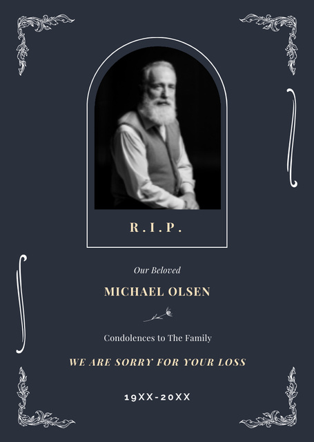 We are Sorry for Your Loss Dark Blue Postcard A6 Vertical Design Template
