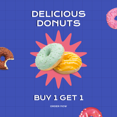 Delicious Food Menu Offer with Yummy Donuts Instagram Design Template