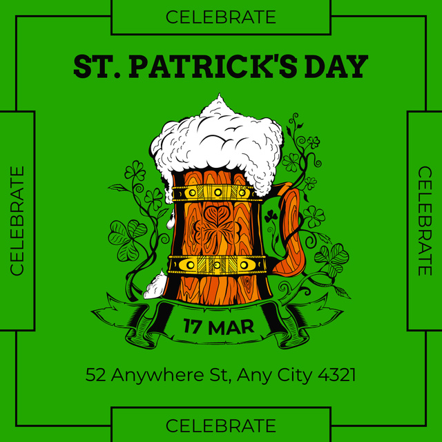 Happy St. Patrick's Day with Wooden Beer Mug Instagram Design Template