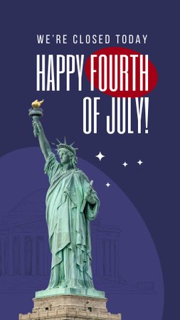 Congratulations Happy Independence Day with Statue of Liberty on Blue Instagram Video Story Design Template