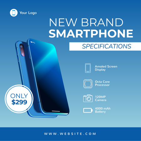 Offer Discount on New Smartphone on Blue Instagram Design Template