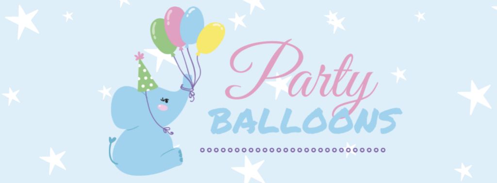 Plantilla de diseño de Party Balloons Offer with Cute Elephant Facebook cover 