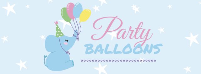 Party Balloons Offer with Cute Elephant Facebook cover Design Template