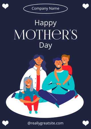 Designvorlage Feiertagsgruß der Mutter mit netter Familie für Poster