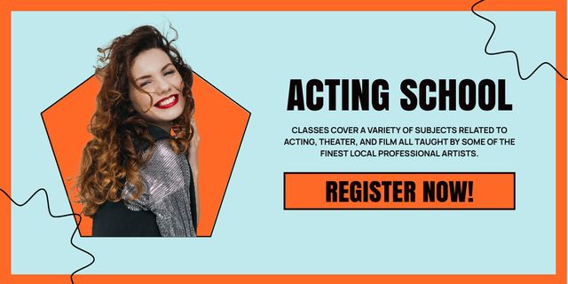 Registration for Acting School with Smiling Woman Twitter Modelo de Design