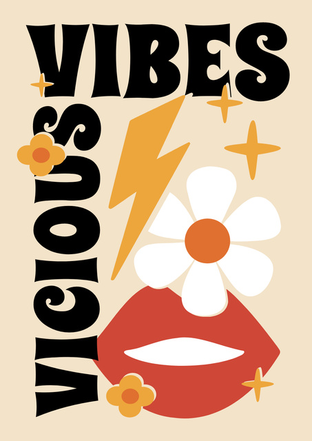 Designvorlage Bright Inspiration with Female Lips and Flower für Poster