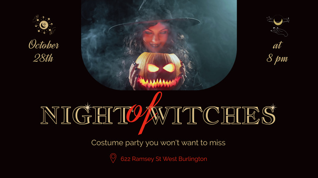 Ontwerpsjabloon van Full HD video van Halloween Night Party With Witch And Jack-o'-lantern