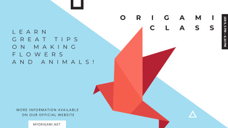 Origami Classes Invitation Paper Bird in Red FB event cover Design Template