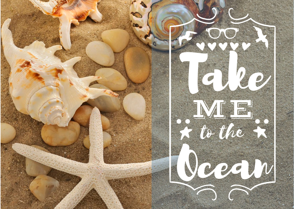 Plantilla de diseño de Seashells on Sand with Quote Card 