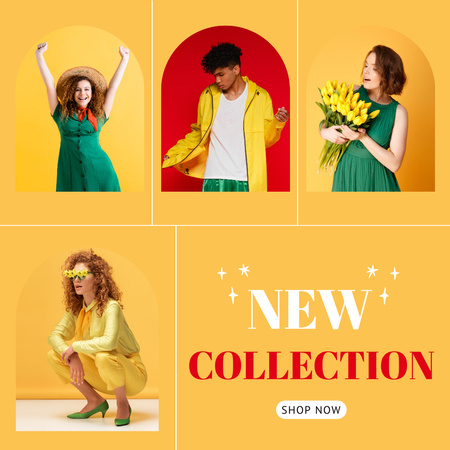 Fashion Clothes Ad with People in Colored Clothes Instagram Design Template