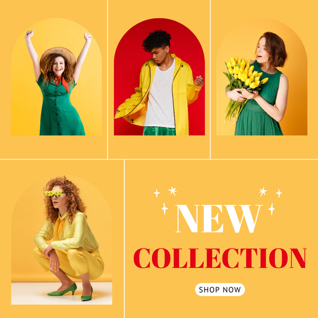 Fashion Clothes Ad with People in Colored Clothes Instagramデザインテンプレート