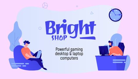 Designvorlage Game-Shop-Werbung mit spielenden Gamern für Business Card US