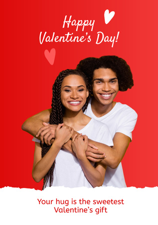 Happy Young Couple on Valentine's Day Postcard A5 Vertical Design Template