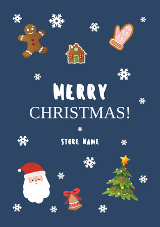 Christmas Cheers with Holiday Items in Blue Postcard A5 Vertical Design Template