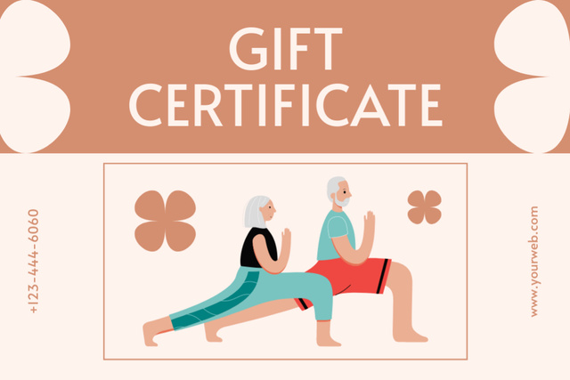 Gift Voucher Offer for Yoga Classes in Brown Gift Certificate Design Template