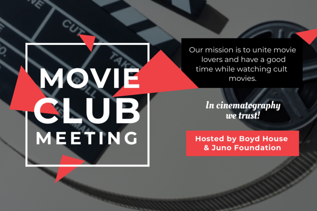 Designvorlage Movie Lovers Club Meeting Projector in Frame für Postcard 4x6in