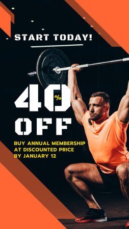 Gym Promotion with Man Lifting Barbell Instagram Story Design Template