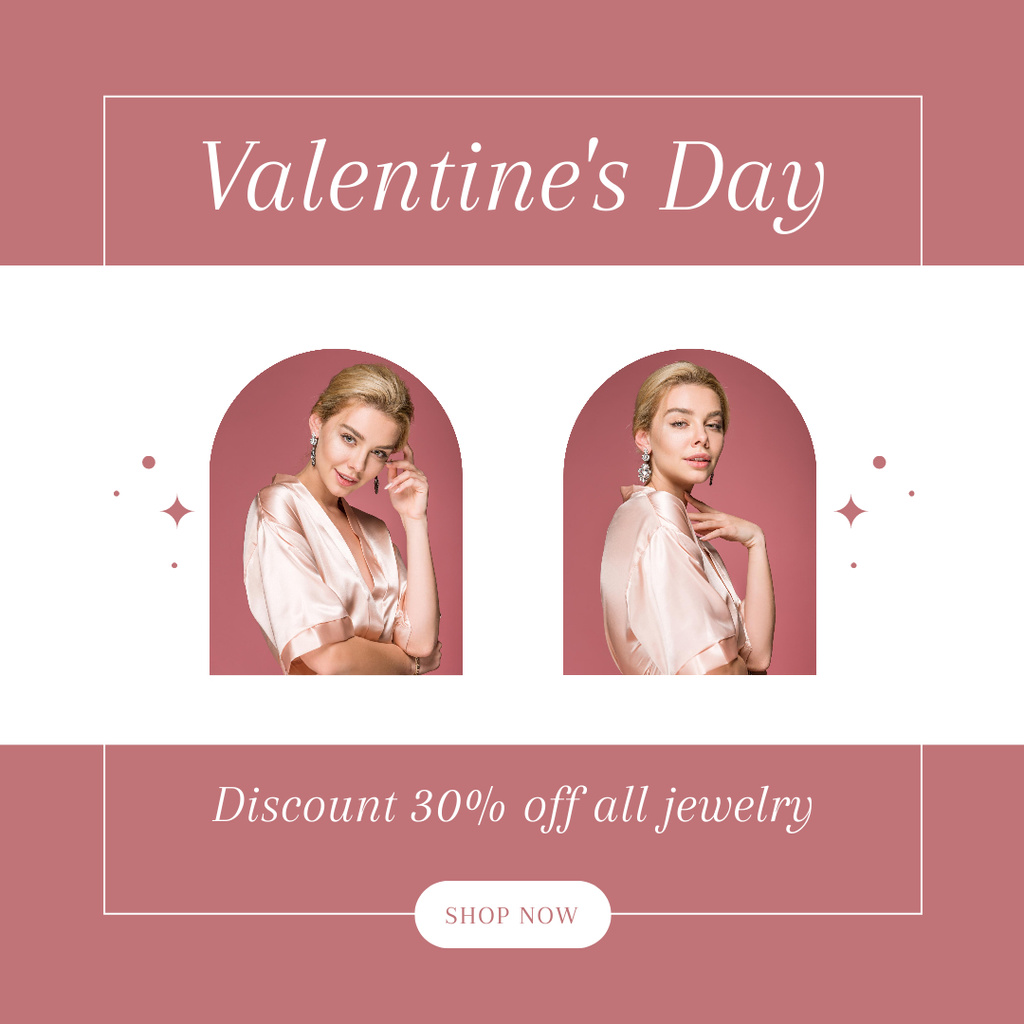 Valentine's Day Jewelery Discount Offer Collage Instagram ADデザインテンプレート