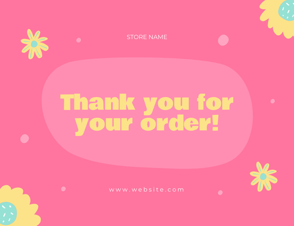 Thank You For Your Order Message on Simple Pink Design Thank You Card 5.5x4in Horizontal Šablona návrhu