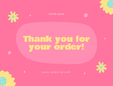 Kiitos tilausviestistäsi, jossa on vaaleanpunaisia kukkia Thank You Card 5.5x4in Horizontal Design Template