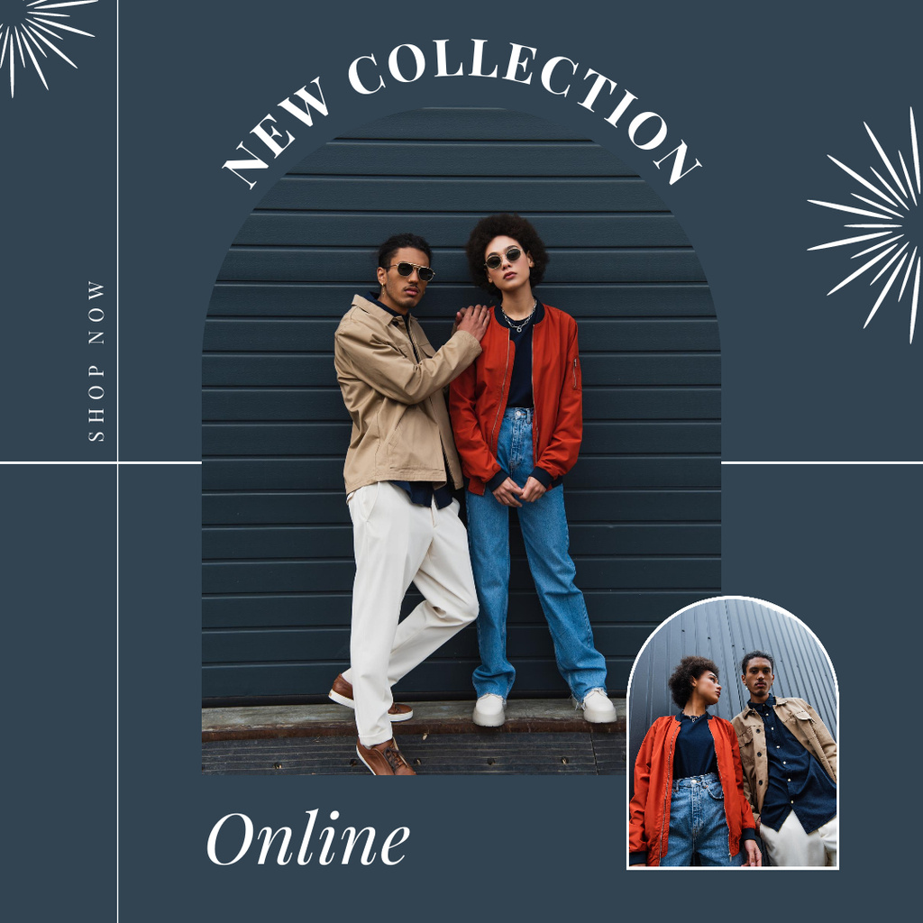 Fashion Boutique Ad with Stylish Couple Instagramデザインテンプレート