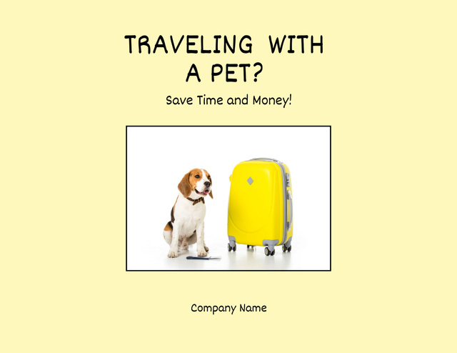 Beagle Dog Sitting near Yellow Suitcase Flyer 8.5x11in Horizontal tervezősablon