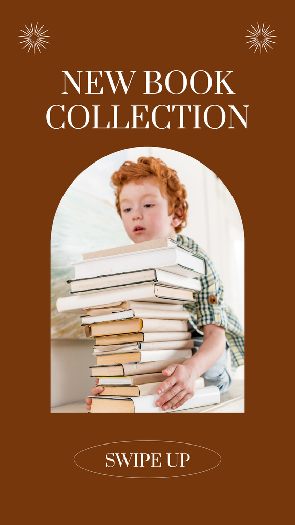 Designvorlage Boy with Book Bundle for New Literature Collection Announcement  für Instagram Story