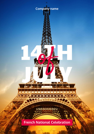 7 月 14 日フランス革命記念日のお祝いのお知らせ Posterデザインテンプレート