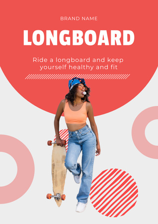 Stylish Girl with Longboard Poster Design Template