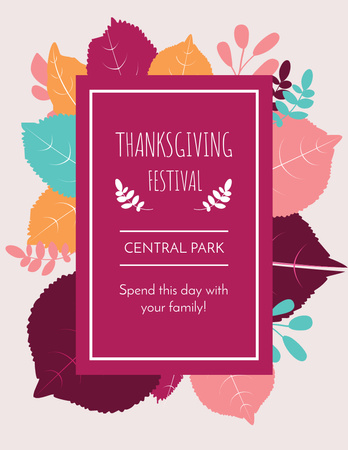 Thanksgiving Festival Frame with Autumn Leaves Flyer 8.5x11in Design Template