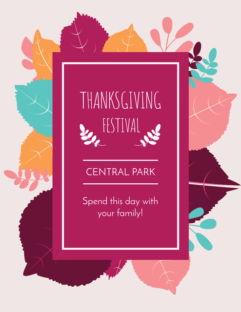 Thanksgiving Festival Ad with Colorful Leaves Flyer 8.5x11in Design Template