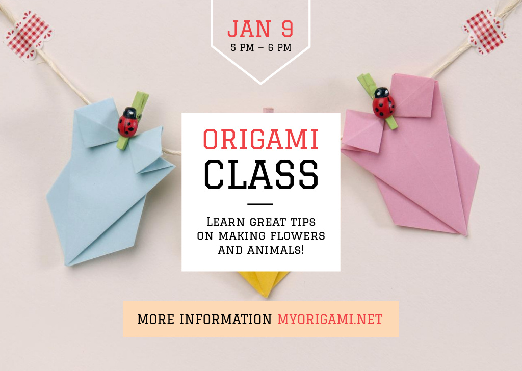 Ontwerpsjabloon van Postcard van Origami Classes Announcement With Paper Garland