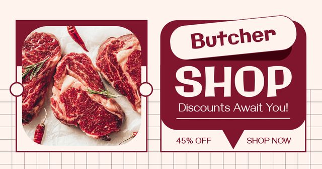 Designvorlage Special Discounts in Butcher Shop für Facebook AD