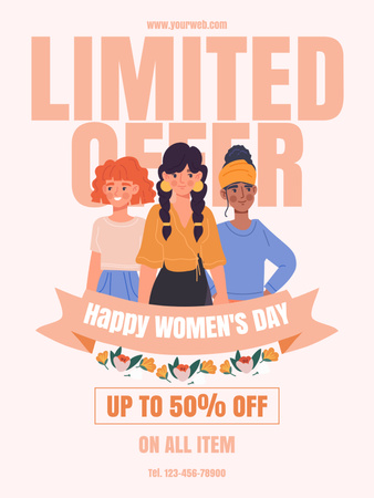 Korlátozott ajánlat bejelentése a Nemzetközi Nőnap alkalmából Poster US tervezősablon