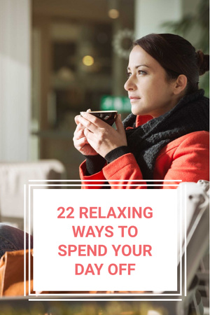 Woman with Tea in Cozy Atmosphere Pinterest Design Template