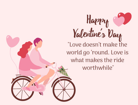 Happy Valentine's Day with Couple on Bicycle Thank You Card 4.2x5.5in Design Template