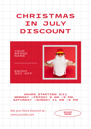 Christmas Sale Announcement in July with Santa Claus in Red Flyer A5 tervezősablon