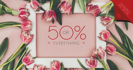 Discount Offer in Tulips Frame Facebook AD Design Template